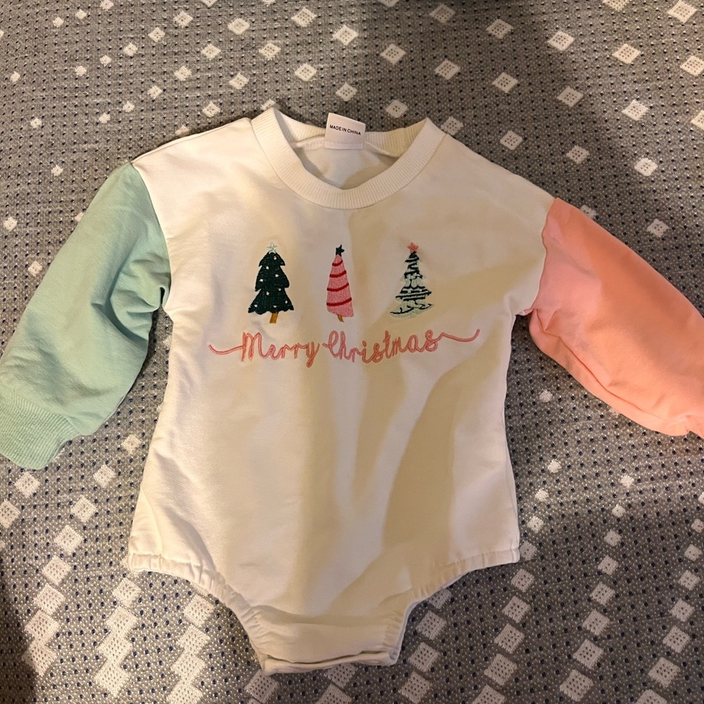 Christmas sweater romper with Colorful Sleeves